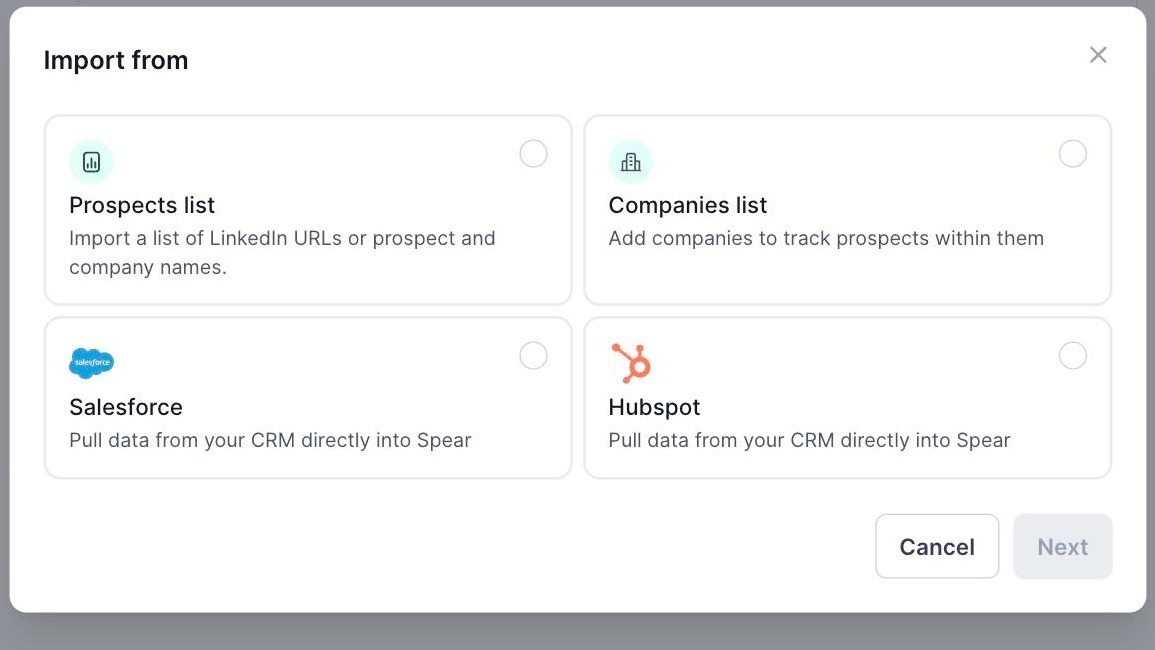 Guided chat importing HubSpot contacts into a Spear list